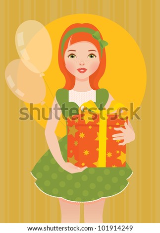 Little girl with a gift in the hands vector illustration