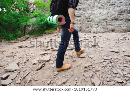 Traveler Man with backpack mountaineering Travel Lifestyle concept