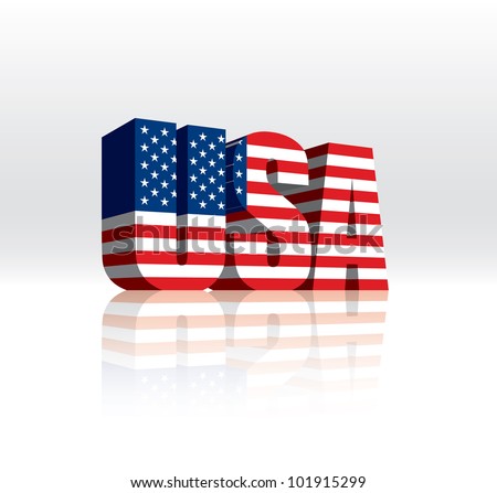 3D USA Word Text Vector American Flag