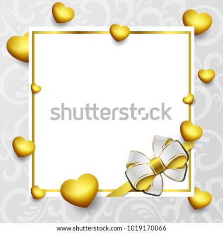 Happy Valentine's day flyer, Golden hearts card, vintage
