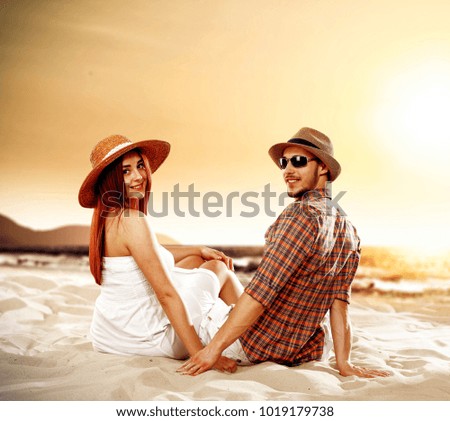 Two lovers on beach and valentine day time 