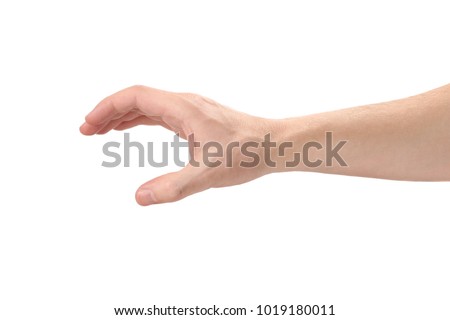 Hand holding something, isolated on white background