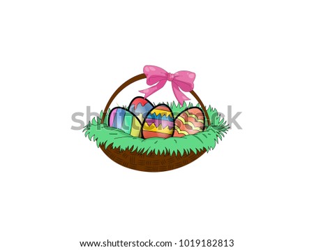 Basket With Colorful Easter Eggs - Vector Image