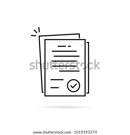 linear pile of license or contract documents. concept of doc checkup with approve seal or correct pact. contour flat trend modern research logo art graphic design isolated on white background Royalty-Free Stock Photo #1019193274