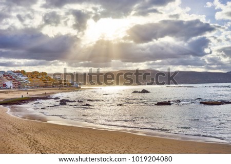Beach of "Las Canteras" in Las Palmas on Grand Canary Island - Second largest City Beach in the world Royalty-Free Stock Photo #1019204080