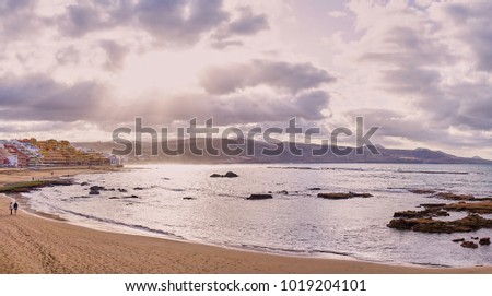 Beach of "Las Canteras" in Las Palmas on Grand Canary Island - Second largest City Beach in the world Royalty-Free Stock Photo #1019204101