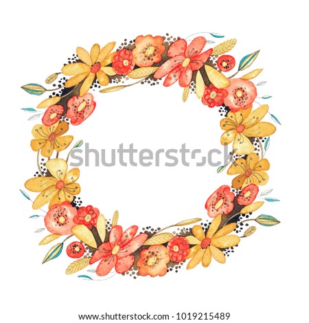 Floral wreath - a cute wreath of hand drawn watercolor flowers