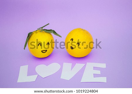 Couple of lemons in love on colorful background