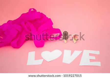 Couple of ice creams in love on colorful background