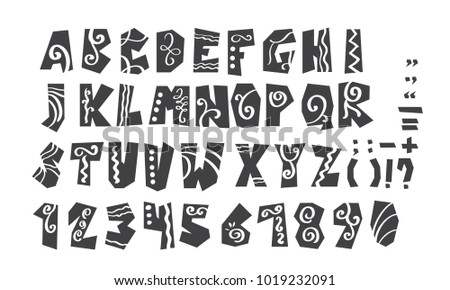 Grunge full alphabet and numerals vector illustration. Modern calligraphy. Isolated on white background