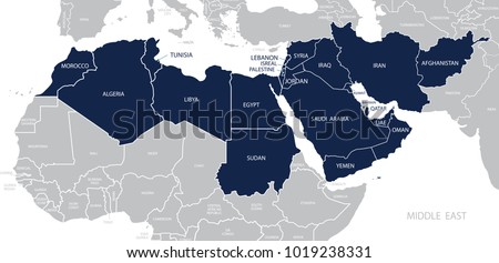 Map of Middle East.  Royalty-Free Stock Photo #1019238331