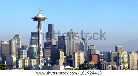 A panoramic view of Seattle Washington and modern skyline buildings.