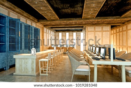 3d render of library interior view