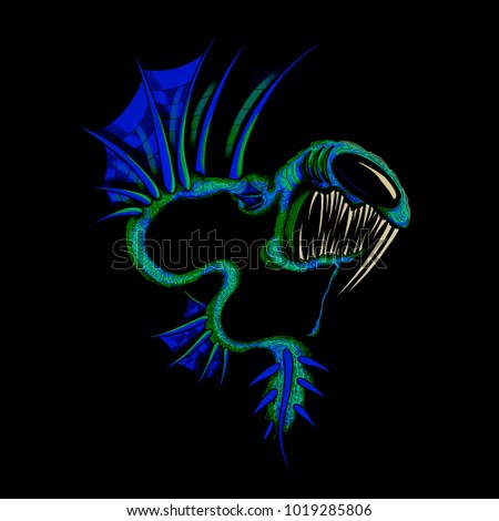 Deep Sea Fish Dragon Monster Angler Illustration Cartoon