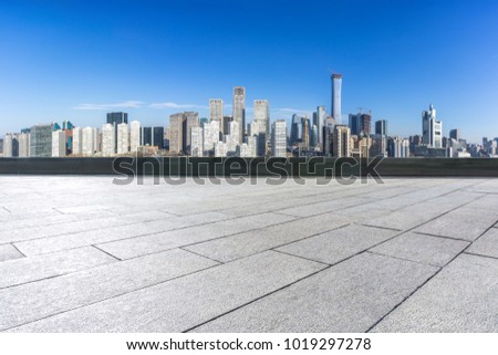 empty floor with panoramic cityscape in beijing china.