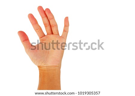 hand of Asian man is showing up show palm