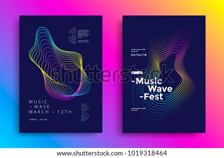 Music wave poster design. Sound flyer with abstract gradient line waves.