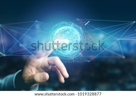 View of a Connected earth globe concept icon on a futuristic interface 