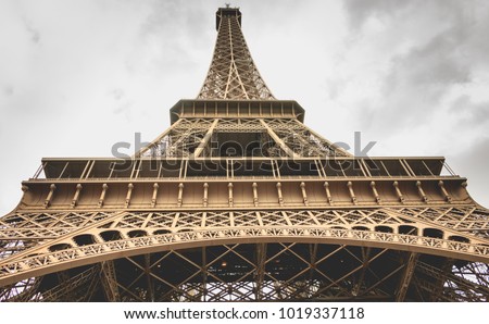 architectural detail of the Eiffel Tower in Paris France