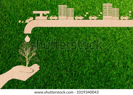 Ecology concept paper cut of Pollution Exhaust smoke From environment the car and arid save water