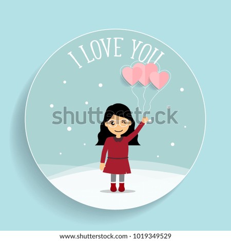 Valentines day background design with Cute girl. Vector illustration.