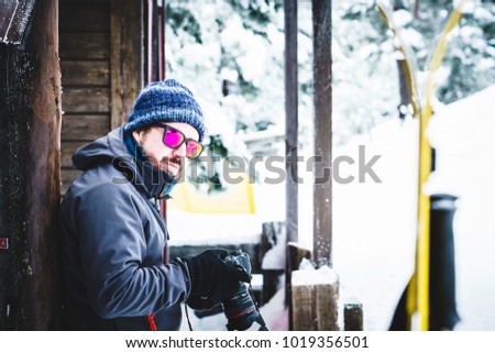 Images review after snow shooting at mountains