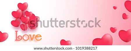 Website banner with flying balloons and text Love.