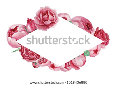 Watercolor roses peoniese tamplate