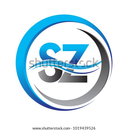 initial letter logo SZ company name blue and grey color on circle and swoosh design. vector logotype for business and company identity.