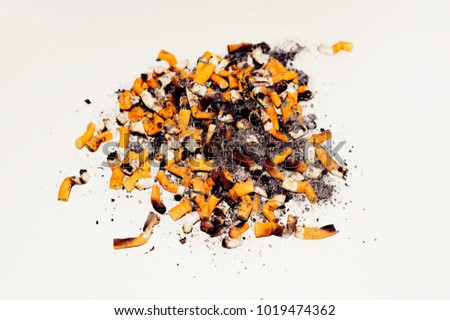 Cigarettes addiction. Unhealthy and bad habitat in social life. Stop smoking. White background.