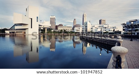Panorama of Cleveland seen from the lake front.
