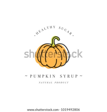 Packaging design template logo and emblem - syrup and topping - Orange pumpkin. Logo in trendy linear style Royalty-Free Stock Photo #1019492806
