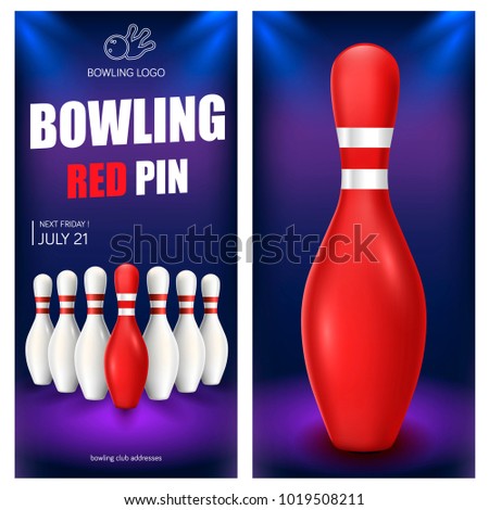 Bowling red pin flyer template. Vector clip art illustration.