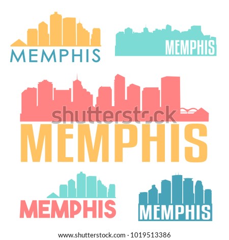 Memphis Tennesse USA Flat Icon Skyline Vector Silhouette Design Set