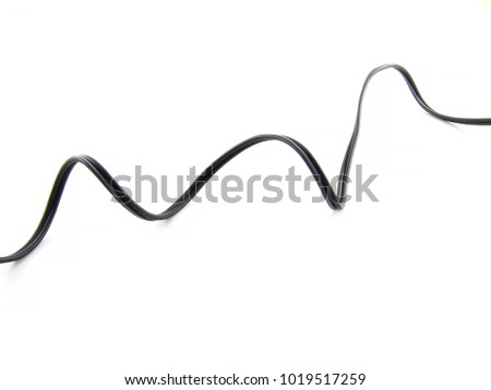 Black wire cable of usb and adapter isolated on white background.Electronic Connector.Selection focus.