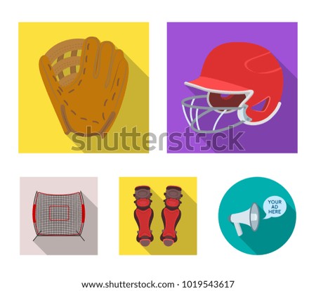 Helmet protective, knee pads and other accessories. Baseball set collection icons in flat style vector symbol stock illustration web.