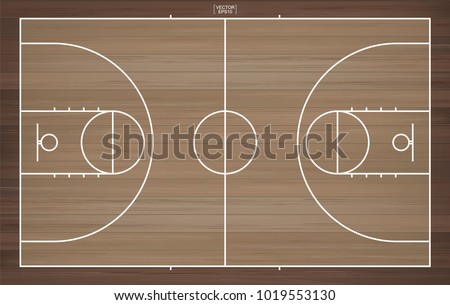 Basketball field for background. Top view of basketball court with line pattern area. Vector illustration.