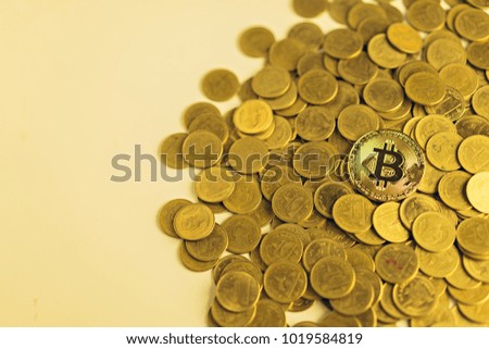 Golden Bitcoin Cryptocurrency on White background with copy space.