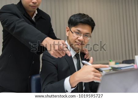 Two Asian businessmen success concept,Thailand employee happy from work finished