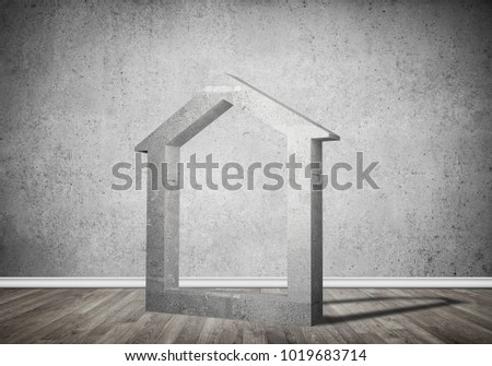 House stone figure as symbol of real estate in empty concrete room
