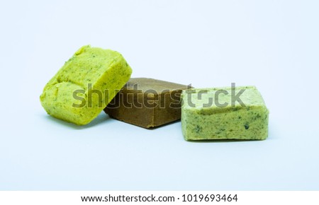 Vegitable Ham & Chicken Stock Cubes isolated on a white background
