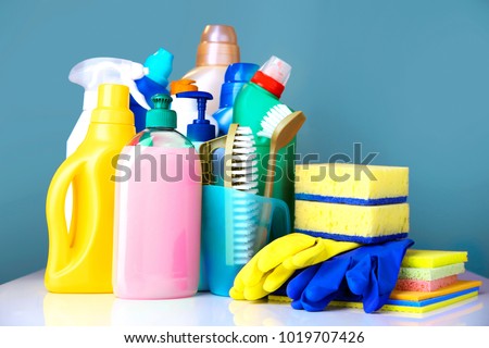 Household items,domestic cleaning sanitary supplies. Royalty-Free Stock Photo #1019707426