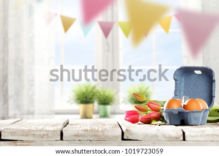 Table background of easter time and free space for your decoration. 