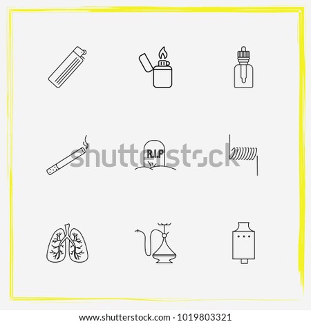 Smoking line icon set vape tank, hookah and wire 