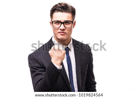 businessman in a suit hand fist isolated on white