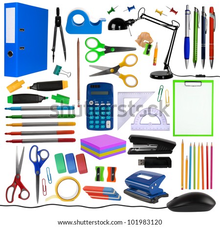 Office objects isolated on white background