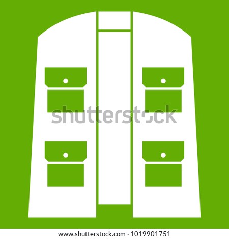 Hunter vest icon white isolated on green background. Vector illustration
