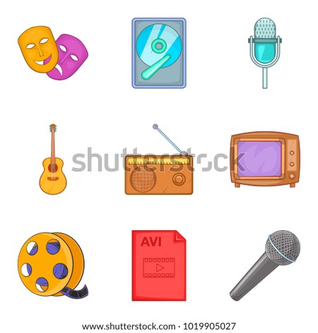 Musical arrangement icons set. Cartoon set of 9 musical arrangement vector icons for web isolated on white background