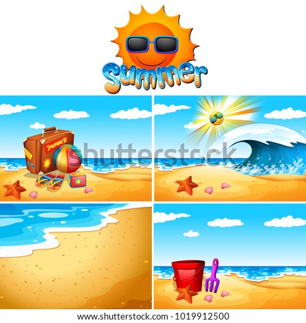 Background scenes with beach and ocean illustration