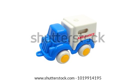 ambulance, emergency model plastic car toy isolated on white background